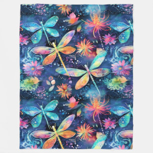 Vibrant dragonflies pattern fleece blanket