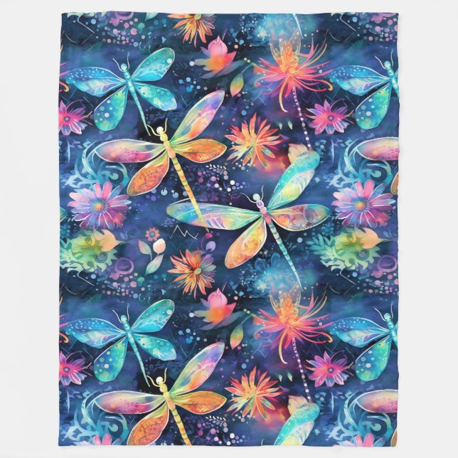 Vibrant dragonflies pattern fleece blanket (Front)