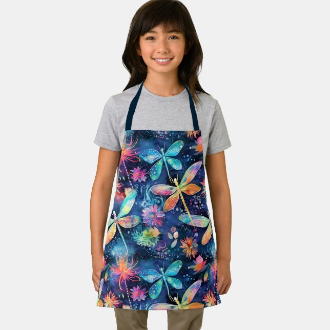 Vibrant dragonflies pattern girl's apron (Insitu)