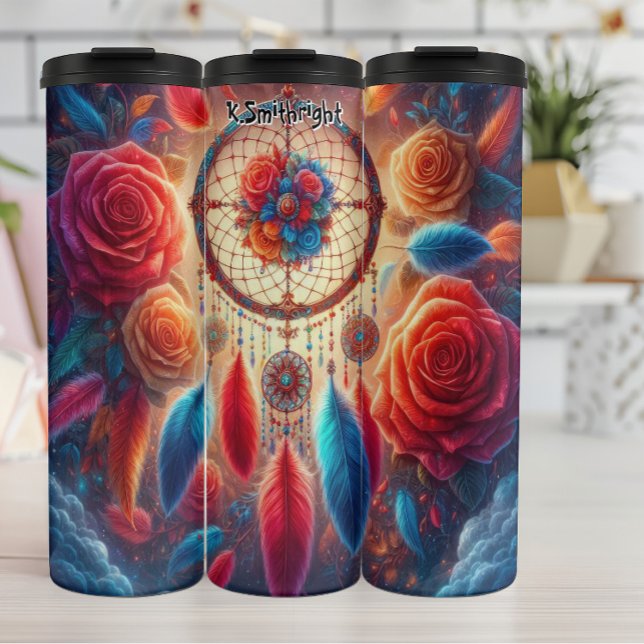 Vibrant Dreamcatcher with Roses and Feathers Thermal Tumbler (Creator Uploaded)