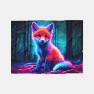 Vibrant dreamlike fox with electric colour hues fleece blanket