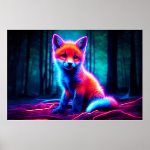 Vibrant dreamlike fox with electric colour hues poster