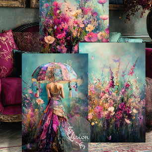 Vibrant Dreams Boho Gown Wild Meadow Floral Wrapping Paper Sheet