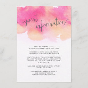 Vibrant Dreams Guest Information Card / Pink Peach