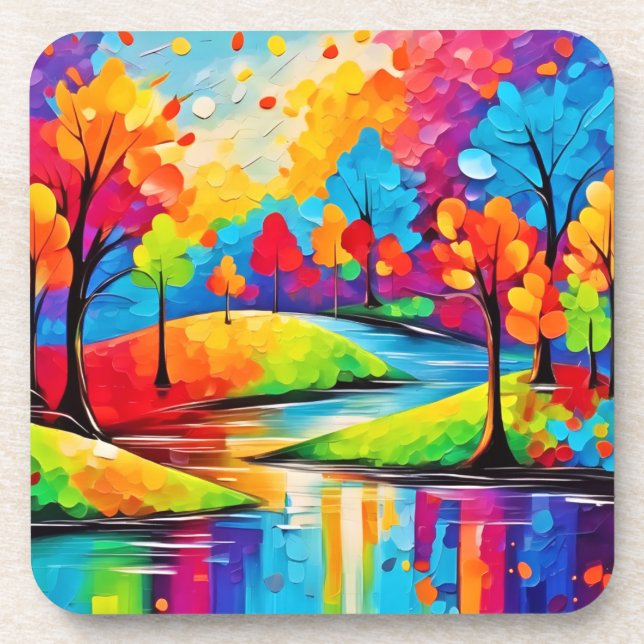 Vibrant Dreamscape Autumn's Symphony Art Coaster (Front)