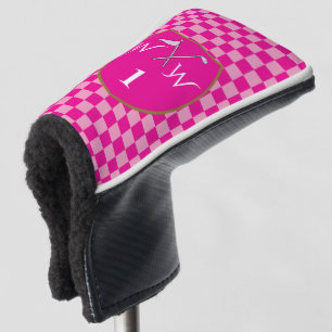Vibrant Dual Pink Chequered Monogram Golf Head Cover