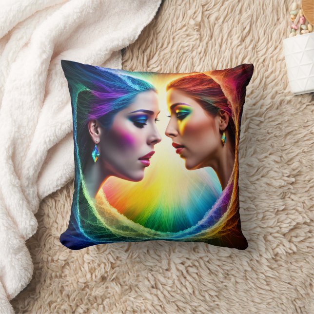 Vibrant Dual Portrait of Women in Makeup Cushion (Blanket)