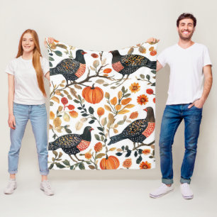 Vibrant Earthy Watercolor Birds - Bohemian Flair Fleece Blanket