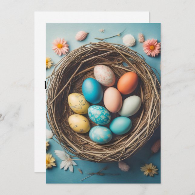 Vibrant Easter Basket With Decorative Eggs Holiday Card (Front/Back)