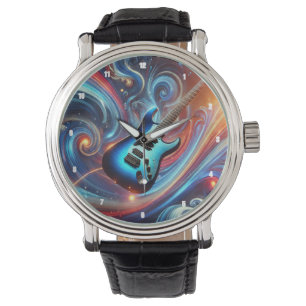 Vibrant Electric Guitar Amidst a Swirl of Abstract Watch