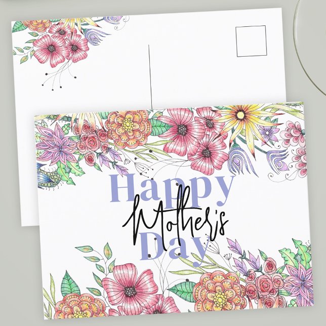 Vibrant Elegant Flowers Leaves Mother's Day Postcard (Creator Uploaded)