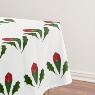 Vibrant Elegant Pattern Red Roses Green Holly Art Tablecloth