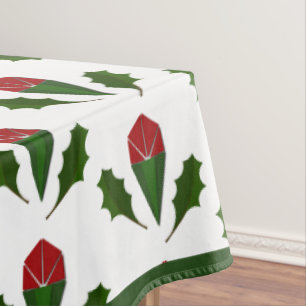 Vibrant Elegant Pattern Red Roses Green Holly Art Tablecloth