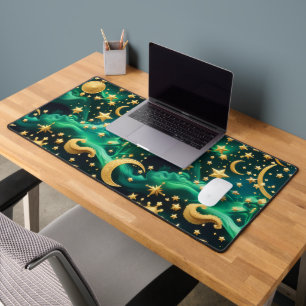 Vibrant Emerald Celestial Moon for Creative Desk Mat