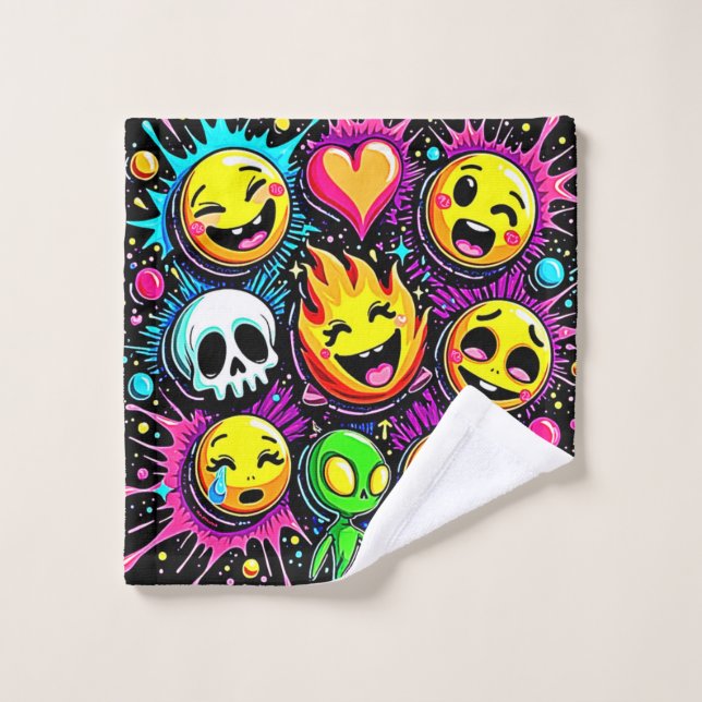 Vibrant Emoji Pop Art Bath Towel Set (Wash Cloth)