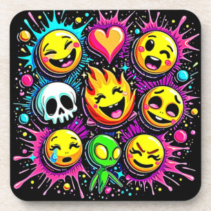 Vibrant Emoji Pop Art Coaster