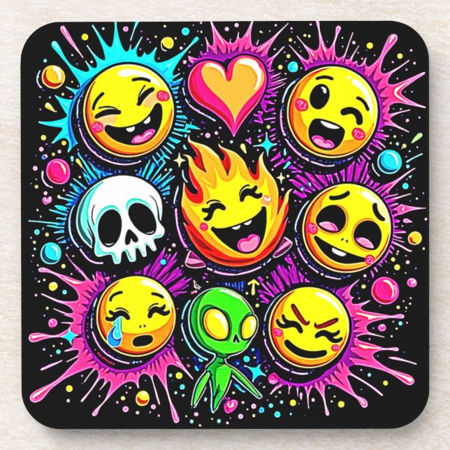 Vibrant Emoji Pop Art Coaster (Front)