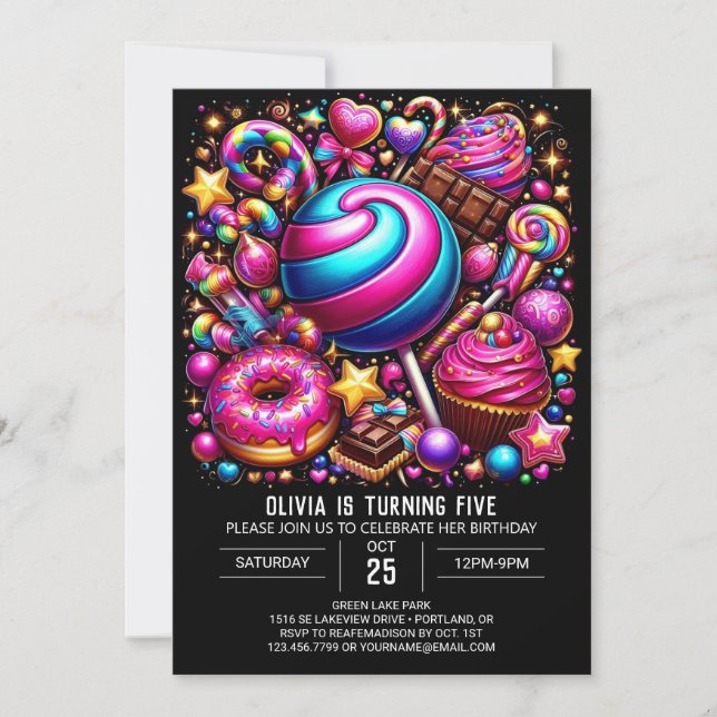 Vibrant Enchanted Candyland Digital Birthday Invitation (Front)