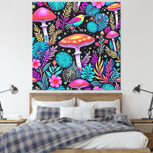 Vibrant Enchanted Forest Mushroom Artwork Canvas Print