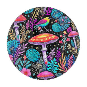 Vibrant Enchanted Forest Mushroom Artwork Cutting Board