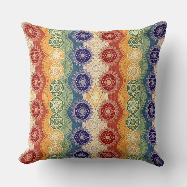 Vibrant Energy Chakra Mandala Design Pattern Art Cushion (Front)