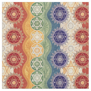 Vibrant Energy Chakra Mandala Design Pattern Art Fabric