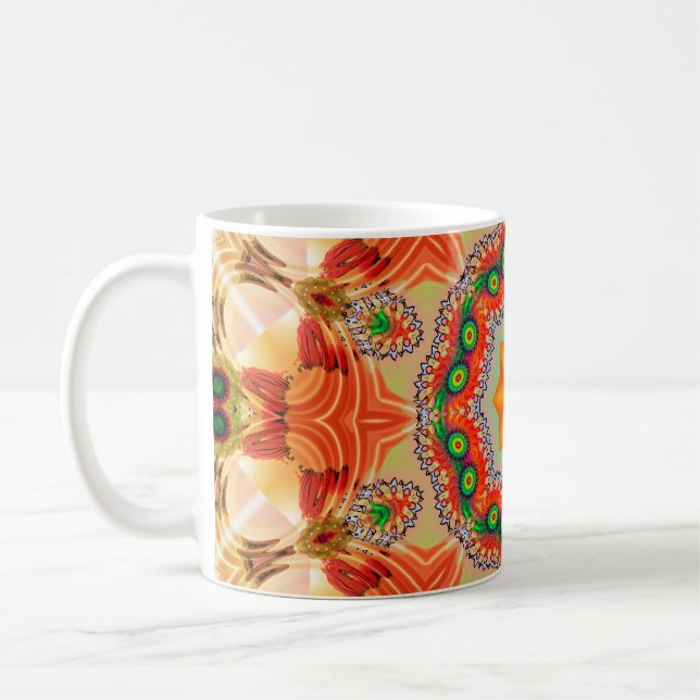Vibrant energy colours: mandala design. coffee mug (Left)
