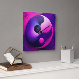 Vibrant Enlightenment Colourful Yin Yang Symbolism Square Wall Clock