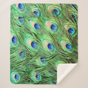 Vibrant Exotic Peacock Feathers Sherpa Blanket
