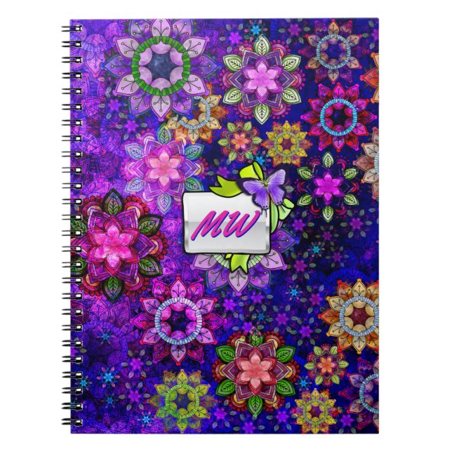 Vibrant Exploding Watercolor Mandalas Monogrammed Notebook (Front)