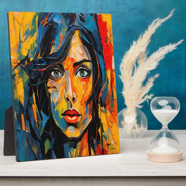 Vibrant Expressionist Portrait Bold Abstract Art Plaque (Side)