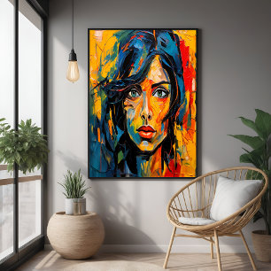 Vibrant Expressionist Portrait Bold Abstract Art Poster