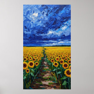 Vibrant Expressionist Sunflower Field Painting Poster
