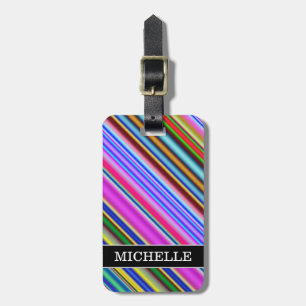 Vibrant & Eyecatching Multicolored Stripes Pattern Luggage Tag
