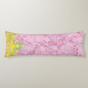Vibrant fabric pattern featuring pink, yellow, and body cushion