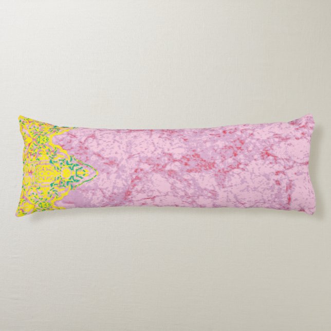 Vibrant fabric pattern featuring pink, yellow, and body cushion (Front)