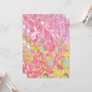 Vibrant fabric pattern featuring pink, yellow, and invitation