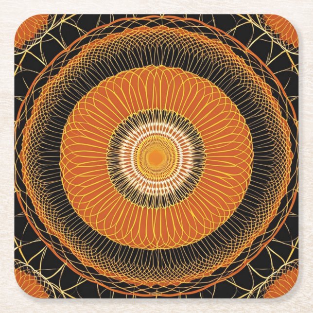 Vibrant Fall Flower Square Paper Coaster (Front)