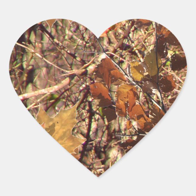 Vibrant Fall Forest Nature Camouflage Decor Heart Sticker (Front)