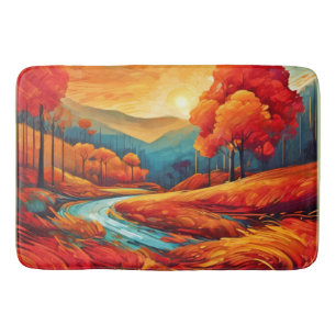 Vibrant Fall River Scene Bath Mat