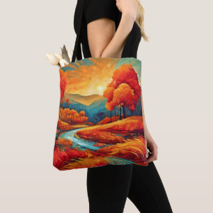 Vibrant Fall River Scene Tote Bag