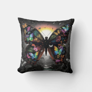 Vibrant Fantasy Butterfly Wings Jungle Sunset Cushion