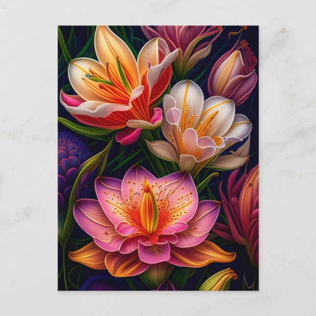 Vibrant Fantasy Garden Flowers  Postcard (Front)