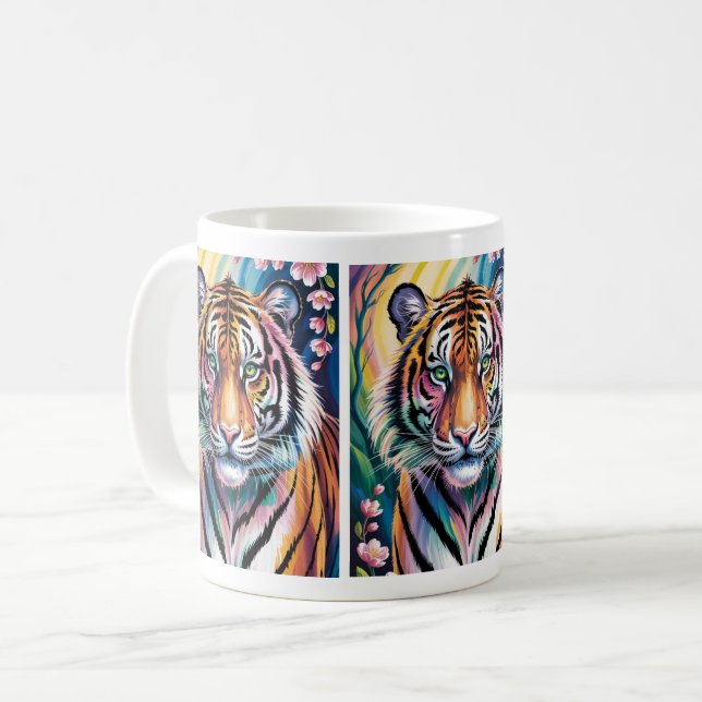 Vibrant Fantasy Tiger Portrait | Exotic  Coffee Mug (Front Left)