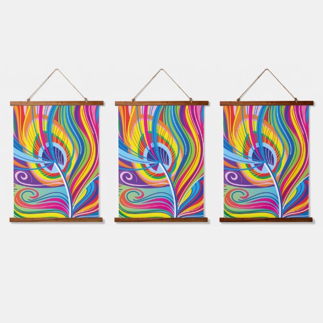 Vibrant Feather Breeze Hanging Tapestry (Triple)