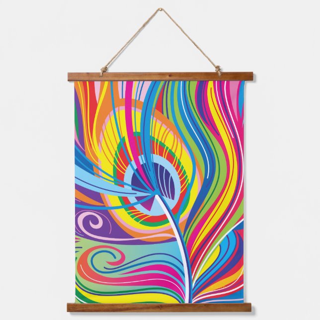 Vibrant Feather Breeze Hanging Tapestry (Front)