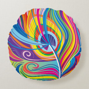 Vibrant Feather Breeze Round Cushion