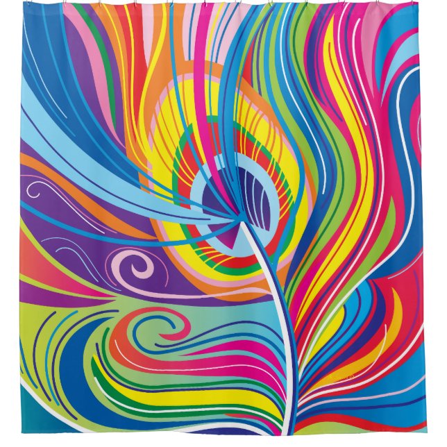 Vibrant Feather Breeze Shower Curtain (Front)