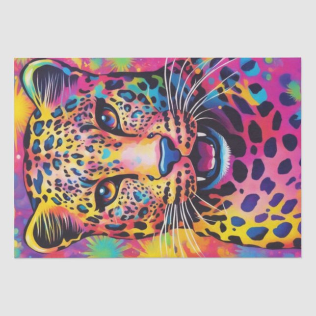 Vibrant Feline: Colourful Rainbow Leopard Decoupag Tissue Paper (Front)