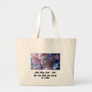 Vibrant Female Portrait with Floral Background Large Tote Bag